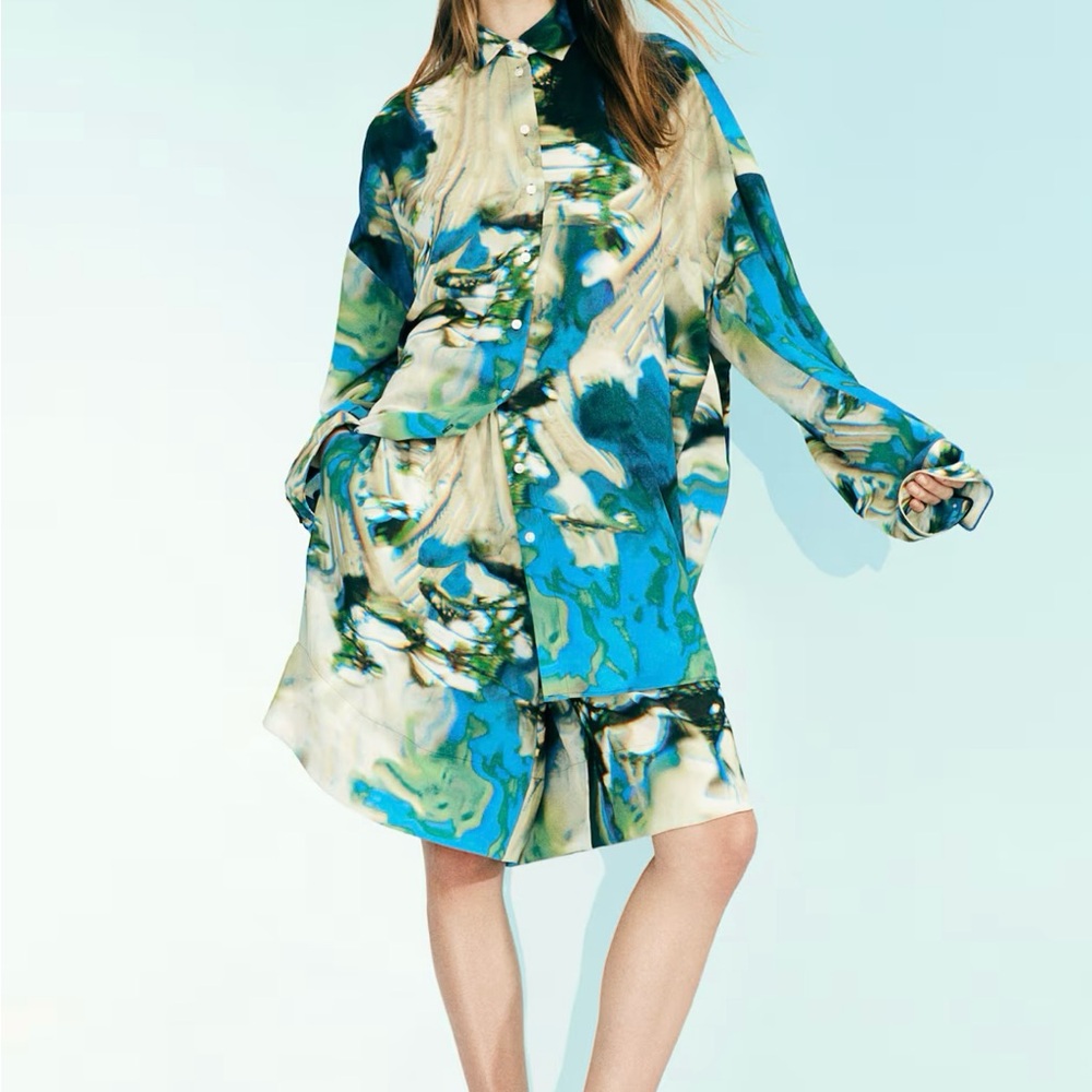 Abstract Blue and Green Blouse and Short set